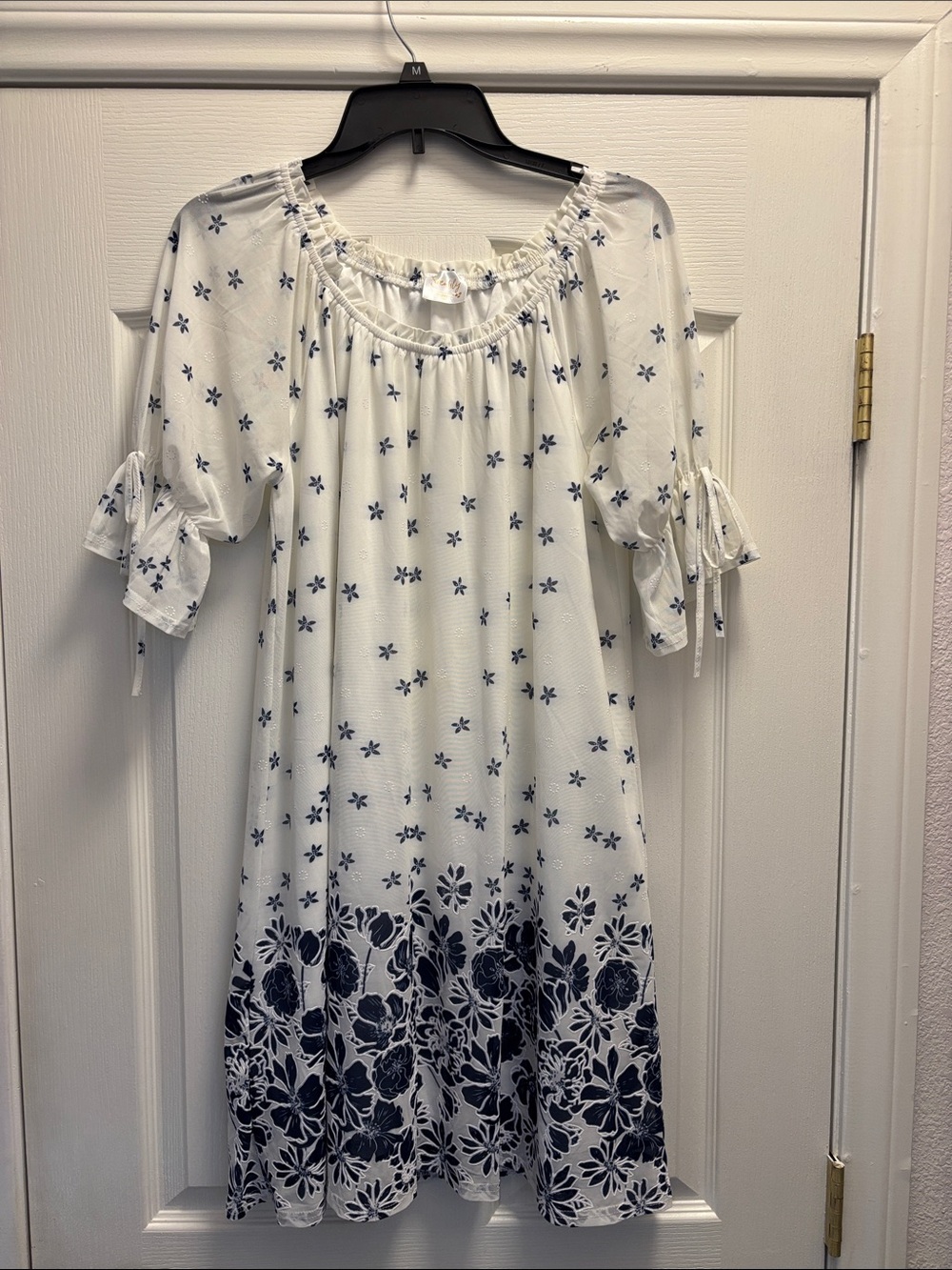 Siren Lily White Dress with Navy Floral Print